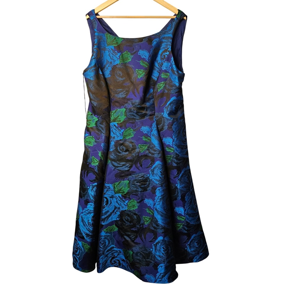 Adrianna‎ Papell Blue Purple Floral Jacquard Fit Flare Cocktail Dress 18W EUC